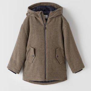 Zara Houndstooth Wool Blend Parka Size 13-14